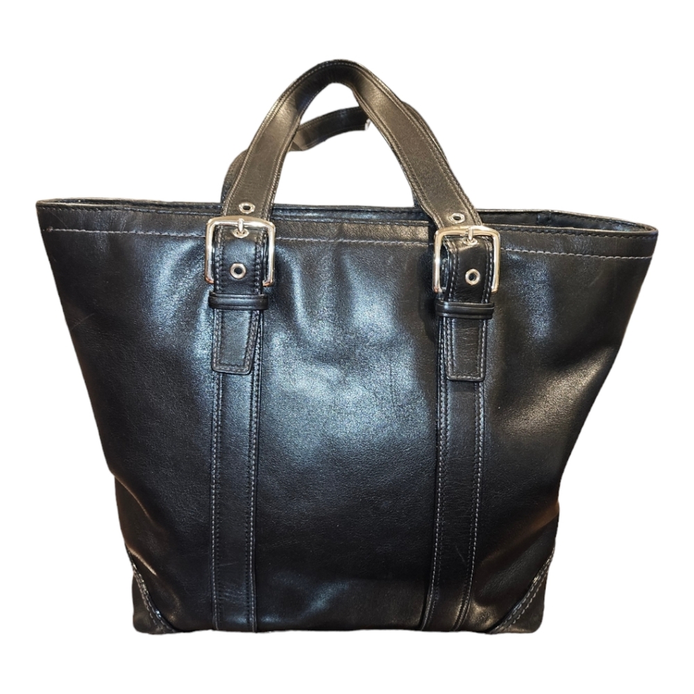 Coach Hampton F10194 Vintage Black Smooth Leather Tote Shoulder Bag - Picture 5 of 7